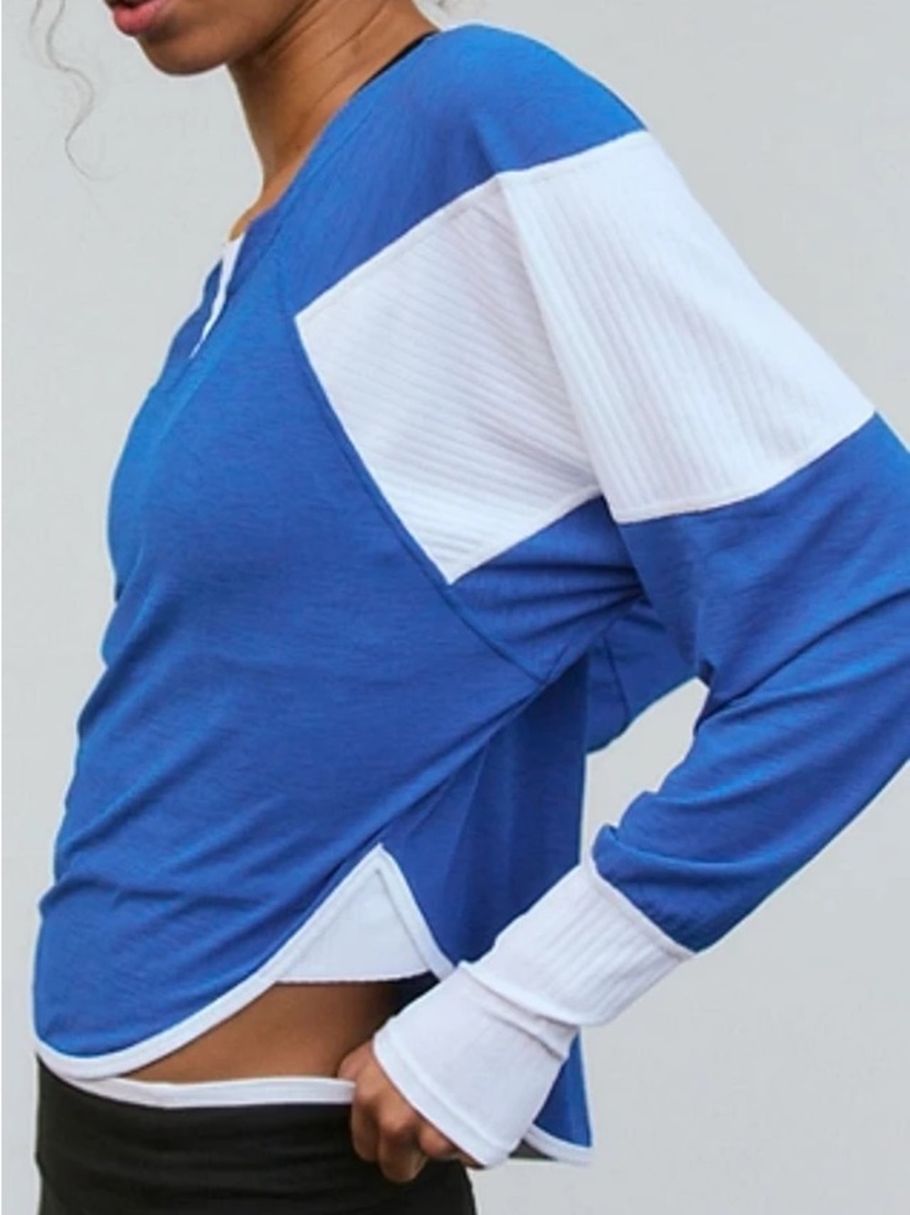 Like New FP Movement Blue and White Colorblock Long Sleeve Top Size S